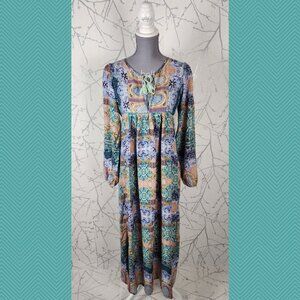 Jaase Colorful Floral Bohemian Flowy Peasant Maxi Dress